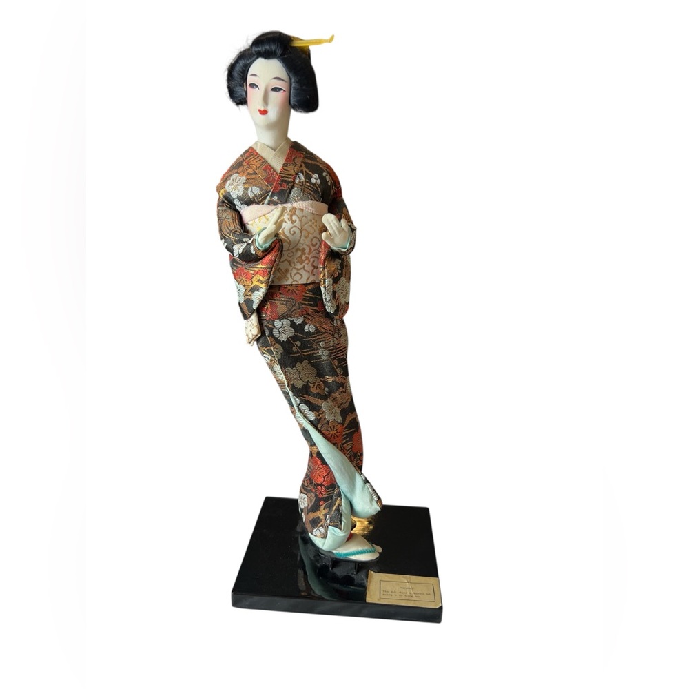 Vintage 1960's Harusama geisha girl in orange and brown kimono by Nishi & Co.